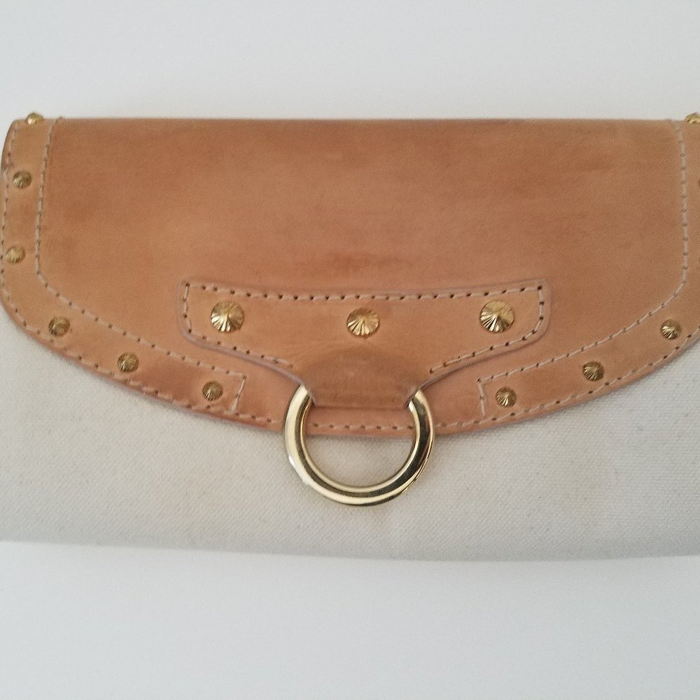 Giuseppe Zanotti Modern Western Canvas Leather Gold Ring Clutch Stud Rivet